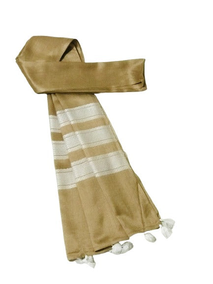 CHAK SILAYI WITH TASSELS -  LIGHT BROWN